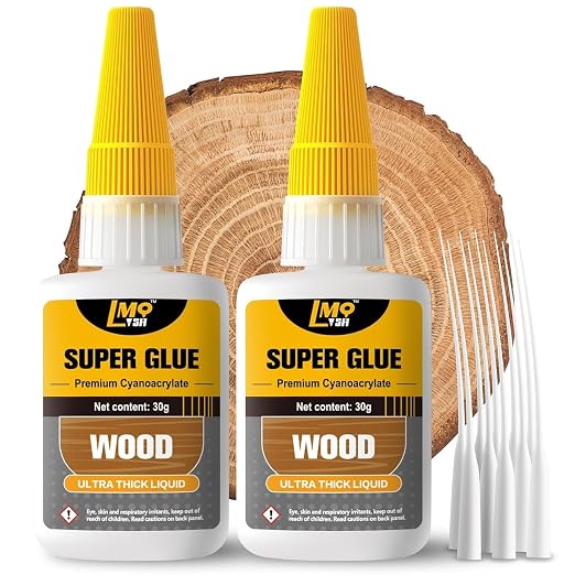 Wood Super Glue 60 Gram Clear Instant CA Glue for Woodworking Wooden Crafts Carpenters & Hobby Models, Heavy Duty Wood Furniture Repair for Chairs, Cabinets Strong All Purpose Cyanoacrylate Adhesive