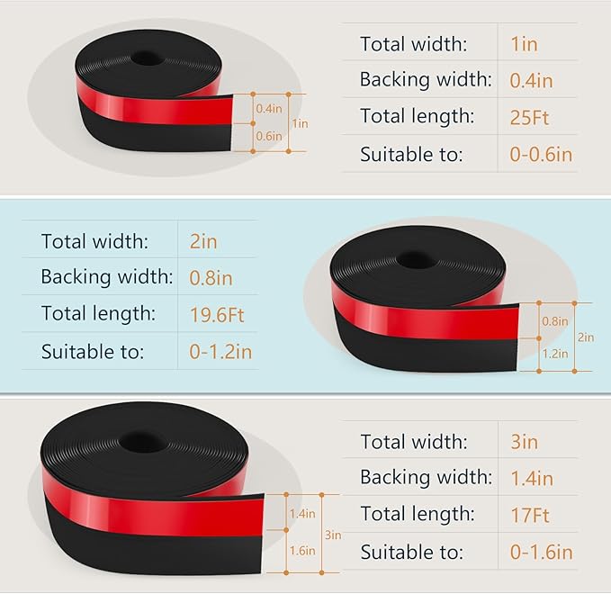 【2026 New Upgrade】 Wide Silicone Weather Stripping Door Seal with Strong Adhesive 2" x 20 ft, Draft Stopper Tape for Door Frame, Side and Bottom Gaps Strip for Glass Shower, Black