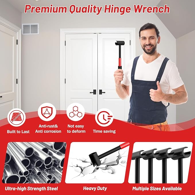 4-in-1 Door Hinge Adjustment Tool, Hinge Gap Adjusting Wrench, Door Repair Kit for Residential and Commercial, Heavy Hinges Wrench Bender Set with Rubber Grip, Cabinet Alignment Fits 14mm-25mm Hings