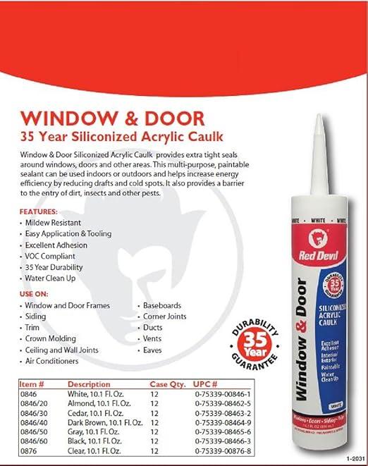Red Devil 084640 Window & Door Siliconized Acrylic Caulk (Brown), 10.1 oz.