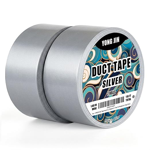 YONGJIN Silver Duct Tape Waterproof - 2 Pack Tear by Hand, No Residue, Multi-Purpose Duct Tape Bulk for Indoor Outdoor Repairs, DIY, Packaging, and Crafts, 2 Inch x 40 Yards Total