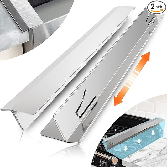2PCS Kitchen Stove Counter Gap Covers, Stainless Steel Gap Cover, Cooktop Trim Kit, Stove Gap Guards, Oven Gap Filler, Heat Resistant & Effectively Protect Stove Gap Filler(13.8"-27.5" Silver)