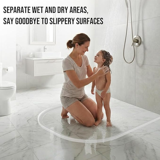 Shower Threshold Water Dam Barrier - Versatile, Silicone Shower Water Guard Stopper Seal Strip for Bathroom Floor, Bathtub Rim, Kitchen Countertop (Transparent, 59 In/ 1.5M)