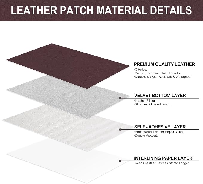 Self Adhesive Leather Repair Patch, Leather Patches for Furniture, Leather Repair Tape for Couch Sofa Car Seat Chair Furniture Repair, Leather Repair Kit (Red Brown-Litchi Grain, 17X79 Inch)
