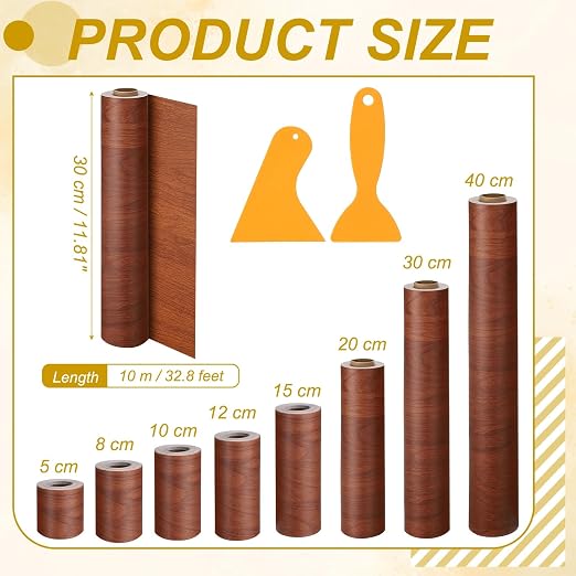 PATIKIL Wood Grain Repair Tape, 12" x 33' Self Adhesive Realistic Wood Tape with Scraper Durable Repair Patch for Furniture Floor Window Door Table DIY Home Decor, Brown Wood Grain
