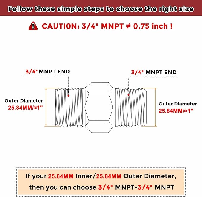 Pack of 2, 3/4" MNPT To 3/4" MNPT Solid Brass Hex Nipple Hose Connectors W/Sealing Tapes, Male Pipe Adapter for Pipe Leak Repair, Bathroom Remodeling, Tool Extension, Compression