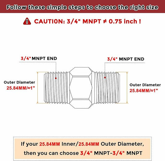 Pack of 3, 3/4" MNPT To 3/4" MNPT Solid Brass Hex Nipple Hose Connectors, Male Pipe Adapter for Pipe Leak Repair, Bathroom Remodeling, Tool Extension, Compression