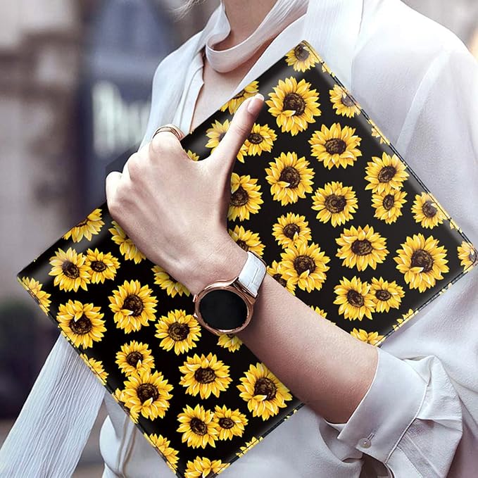 Portfolio Case for Women, Cute Padfolio Cover Folder, Conference/Resume/Legal Document Organizer with Letter/A4 Size Clipboard Hardboard, Business Card Holders, Document Sleeve, Sunflower