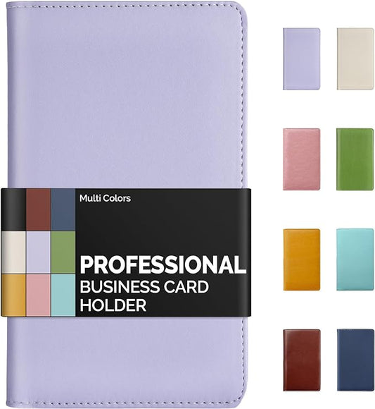 Sooez Leather Professional Business Card Book Holder Organizer, 240 Capacity Credit Card Booklet, PU Name Cards Holder Storage File for Men Women, 7.7"x 4.5" x 0.7", Purple
