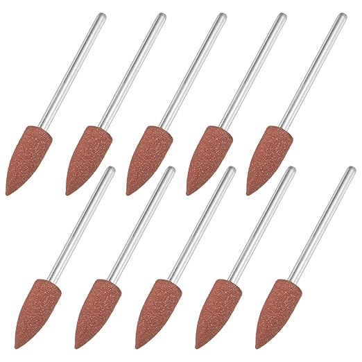 M METERXITY 10-Pack Polishing Bit Buffing Wheel, 0.23 Inch(6mm) Dia Silicone Pointed Polishing Kit Sanding Bits for Jewelry/Bone Products/Jade Carvings, Rotary Tool 400 Grits [Brown]