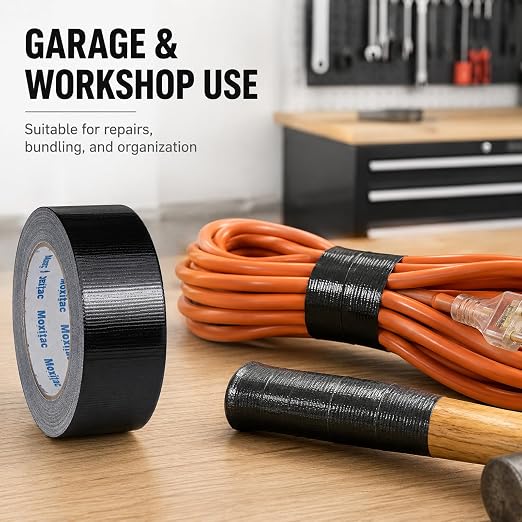 Black Duct Tape Heavy Duty, 1 Roll, 2 Inch x 30 Yards, PE Coated Cloth Tape, Easy Tear by Hand, Water-Resistant Surface for Repairs, Packaging, Bundling, Garage and Workshop