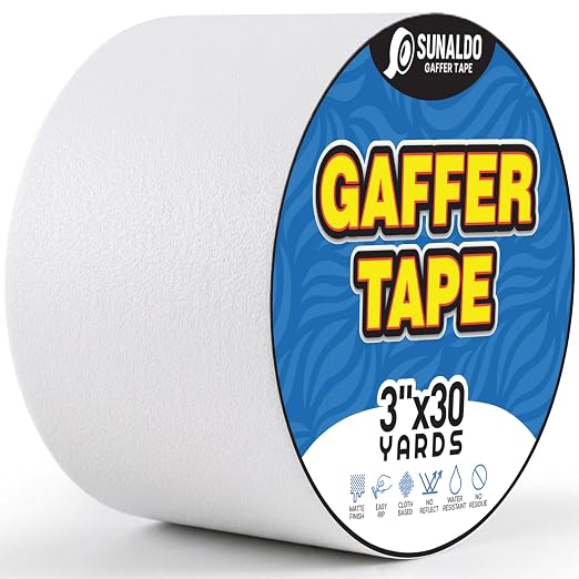 Gaffers Tape Heavy Duty, Easy to Rip, Residue-Free Professional Grade Floor Tape for Electrical Cords, Matte Finish Non Reflective, Weather Resistant (1, White, 3" x 30 Yards)