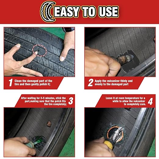 Chemical Vulcanizing Cement, Clear Tire Repair Glue, All Purpose Rubber Cement, Heavy Duty Tire Patch Kit with Brush Top Can for Car, Motorcycle, Bike, 8.5Oz