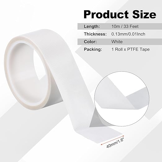 PATIKIL Heat Resistant Tape, 1.6 Inch x 33 Feet High Temperature Tape PTFE Adhesive High Heat Tape Waterproof for Vacuum Sealer Machine Insulation Protection, White, 0.13mm Thick