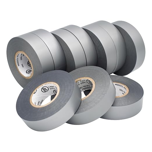 TradeGear Gray 10 Pack - UL Listed Colored Electrical Tape, 60 ft x 3/4 in, 600V, Flame Retardant, Waterproof, Rubber Adhesive - Phase Marking, Wire ID, Automotive