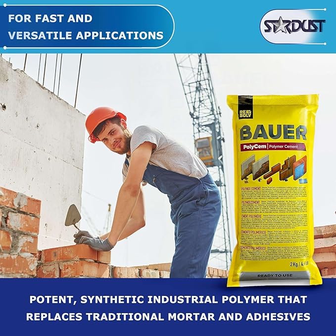 Bauer Instant Polymer Cement - Ready-to-Use Alternative to Mortar & Adhesives - Versatile Concrete & Stone Tile Crack Repair & Brick Repair, Convenient, Durable & Easy to Store - 4kg