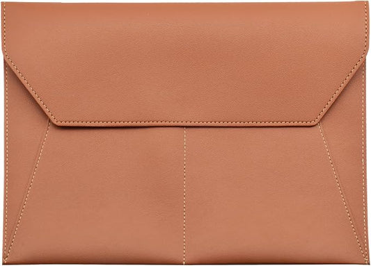 PU Leather A4 File Folder Document Holder with 3 Pockets Waterproof Stylish Envelope Folder Case with Snap Closure (Khaki)