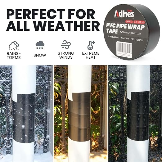 ADHES PVC Pipe Wrap Tape, 2 Inch X 35 Yds, Corrosion Protection Pipe Tape, Weatherproof PVC Tape for Drain Pipe, Metal & Electrical Piping, Underground Pipe, Black