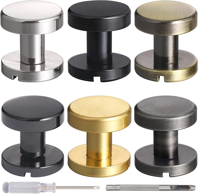 Notgia 6 Sets 10x6MM Brass Chicago Screws Rivets for Leather Binding Screws Studs Purse Hardware Spikes and Studs for Repair Decorate Clothing Shoes Belt Collar Leather Craft (Mixed Color)
