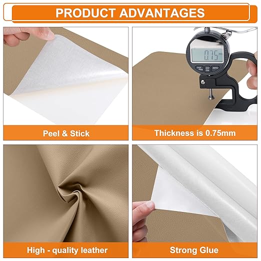 Cahomo Self-Adhesive Leather Repair Patches Tape for Couches - 8x11 inch, Vinyl & Leather Repair Kit for Furniture, Car Seats, Handbags, Jackets - Dark Beige
