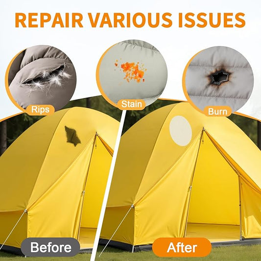 Waterproof Self-Adhesive Fabric Repair Tape - Tent Repair Kit,4pcs Nylon Fabric Patches for Jacket, Clothes, Puffer Down Jacket,Sleeping Bag, Outdoor Gear Tenacious Repairs Tape, White
