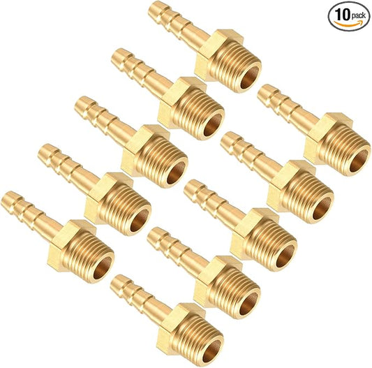 Pack of 10 Brass Hose Barb Fittings 6mm Hose Barb to M10x1 Male Fittings for Home Machines, Massage Bathtubs, and Irrigation Systems