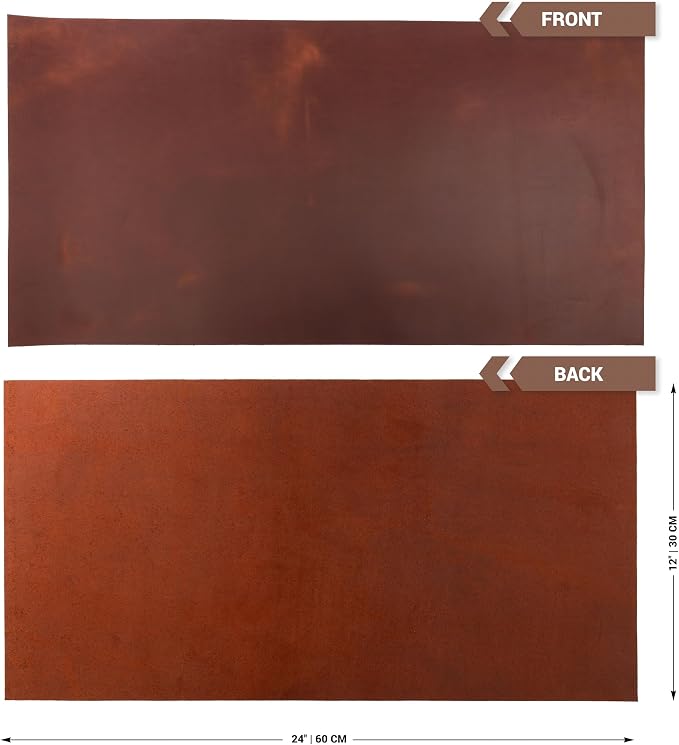 Shkira 12''X24'' Genuine Brown Leather Sheets for Crafts - Square 2.0MM Thick Genuine - Thick Cowhide Pieces Square - Leather Sheet for Arts and Crafts