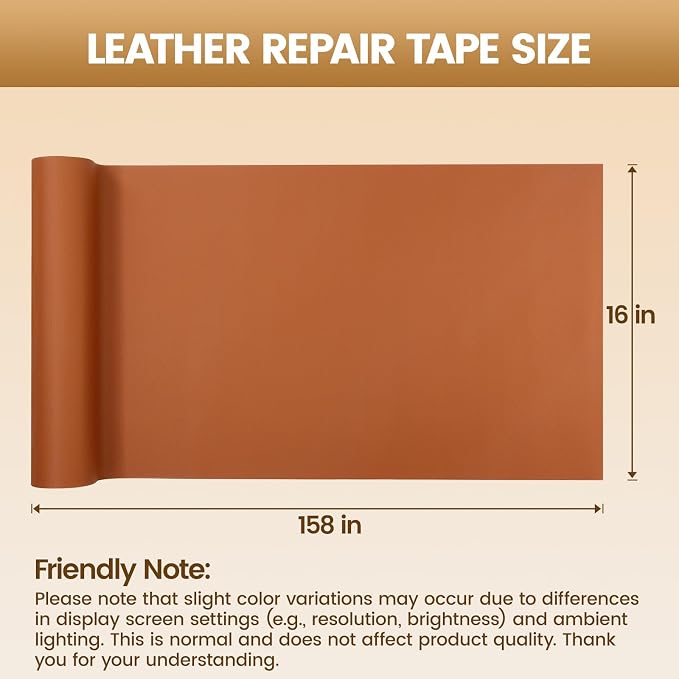 WALLAX Leather Repair Patch, 16 x 158 Inches Self Adhesive Leather Repair Tape for Furniture, Couch, Sofa, Car Seats, Office Chair, Car Interior, Upholstery, Vinyl Repair Kit (Coffee)