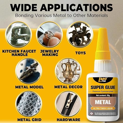 Metal Super Glue Liquid, 60g Clear Instant Thick CA Glue for Stainless Steel Aluminum DIY Crafts and Repairs, Fast Drying High Strength All Purpose Permanent Professional Cyanoacrylate Adhesives