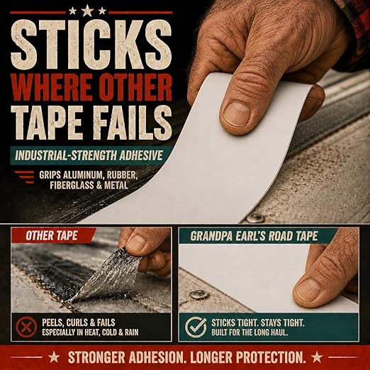 Grandpa Earl's Road Tape – Butyl Seal Repair Tape for RV Roofs – 4" x 50' Waterproof Roof Leak Sealant Tape | UV Resistant, Heat Cold Durable, Industrial & RV Roof Tape