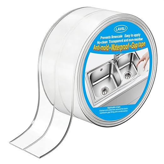 Clear Caulk Tape, Caulking Tape, LAVILI Toilet Sealer Around Toilet Base Waterproof Self Adhesive Sealant Strip for Kitchen Countertop, Bathroom, Toilet (2.2cm x 10.5Ft)
