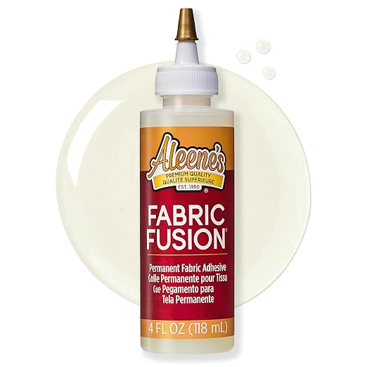 Aleene's Fabric Fusion Glue 4 oz, Permanent and Washable Adhesive, No-Sew Fabric Glue for Clothing, Denim, Polyester, Cotton, Flannel Materials, Dries Flexible