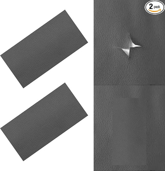 2 PCS 8 x 4 Inch PU Leather Patch for Car Seat Repair, Self-Adhesive Waterproof Vinyl Scratch Repair Kit, Breathable Leather Patches for Furniture, Car Upholstery, Couch, Sofa, Chair (Gray)