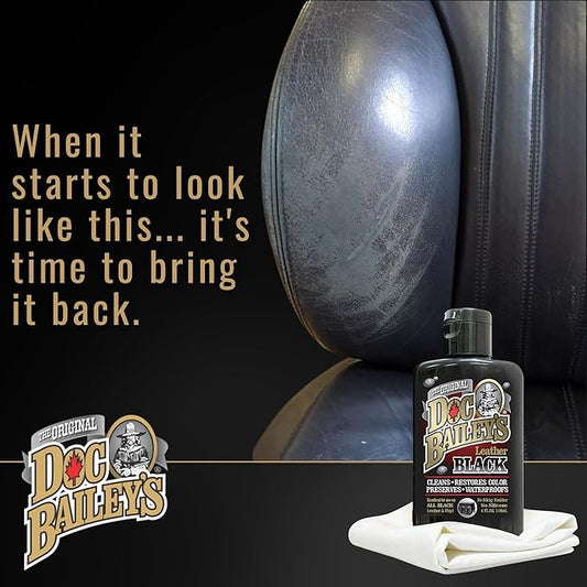 Black Leather Detail Kit - All-in-One Leather Cleaner, Conditioner, Dye & Waterproofer - Restores Faded Black Leather, Vinyl & Rubber for Motorcycle Seats, Jackets, Boots & Cars 4oz