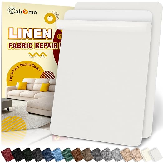 Linen Repair Tape 2Pcs 8x12 inch, Self Adhesive Fabric Patches, Couch Repair Patch Kit, Fabric Repair Tape for Furniture, Sofas, Carpet, DIY, Headboards, Chairs, Pillows, Linen Goods - White