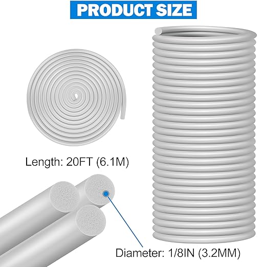 MYFAMIREA 20FT Backer Rod 1/8 Inch EPDM Rubber Caulk Saver Weather Strip Seal Concrete Expansion Joint Filler for Gaps and Joints, Gray