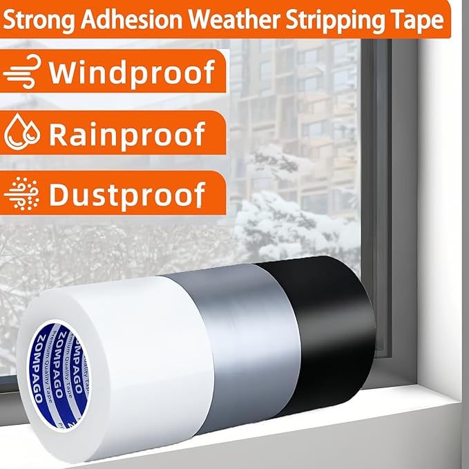 ZOMPAGO Black Window Weather Sealing Tape 2.4in x 33FT, Cloth Draft Stopper for Sliding Door & Gap Filler, Strong Adhesive Window Seal Tape Air Conditioner Door Weather Stripping Insulation