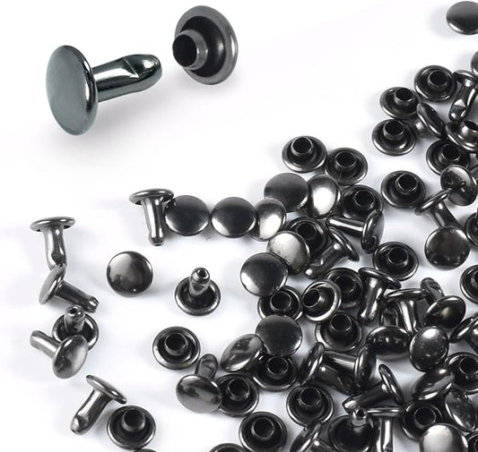 200Sets 6mm Round Double Caps Rivets, Leather Rivets Metal Tubular Studs for Bags Hats Shoes Clothing Leather DIY Craft Repair and Decoration (Gun Black)