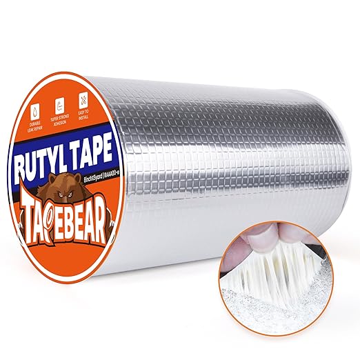 TAPEBEAR Butyl Tape 8inch x16feet, Aluminum Duct Sealing Tape Waterproof Sealant Repair Tape for RV Roof, Boat and Pipe Sealing, Glass & EDPM Roof Leak Patching