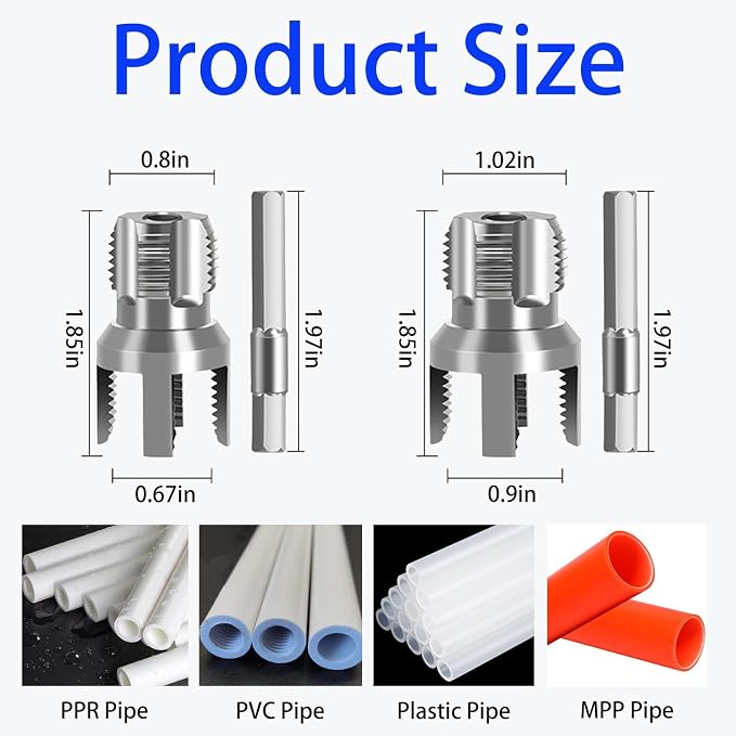 2PCS Integrated Internal & External Pipe Threading Tool, Dual-Function PVC Pipe Thread Cutting Tool with 1/2'' & 3/4'' Dies, Electric Drill Compatible Pipe Threader Kit for Home Repairs