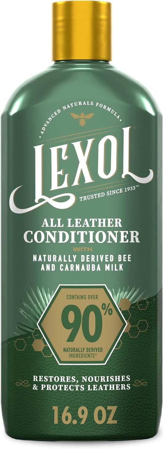 Lexol All Leather Conditioner, Naturally Derived Leather Conditioner with Bee and Carnauba Milk, Great for Car Interiors, Boots, Furniture, Bags, Jackets and More, 16.9 fl oz