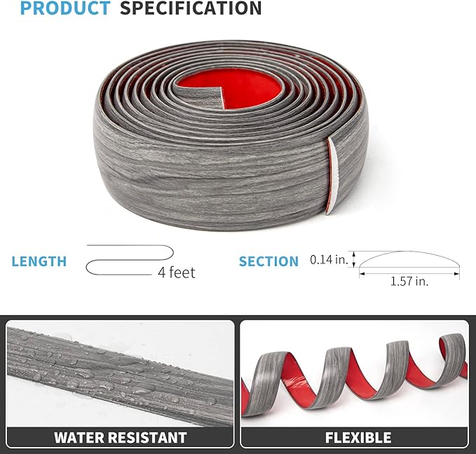 Art3d Self Adhesive Vinyl Floor Transition Strip, Laminate Floor Strip Floor Flat Divider Strip for Joining Floor Gaps,Carpet Threshold, Floor Tiles（4 FT, 1.57in, Gray） (Pack of 2)