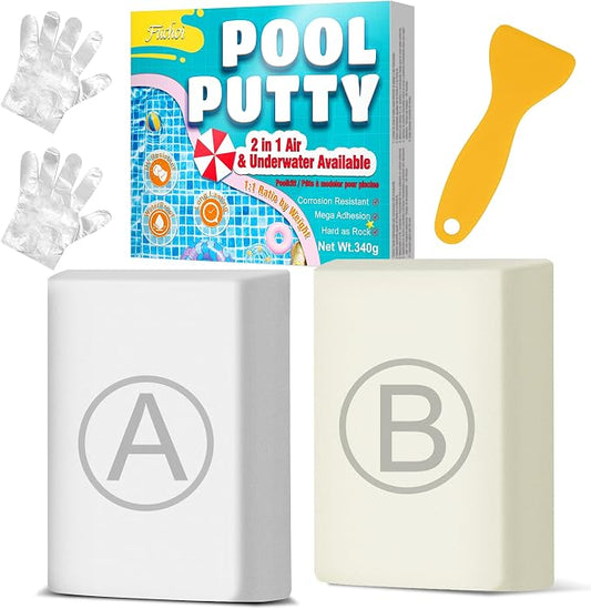 Pool Putty - 12oz 2 Part Epoxy Putty Clay - Pool Leak Repair kit Underwater, Under & Above Water Plaster for Pool, Leak/Crack Fix for Tile Fiberglass Concrete Cement & Other Surfaces