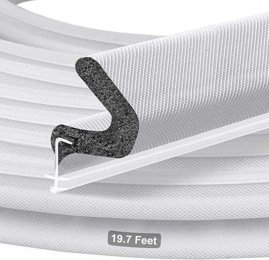 19.7FT Kerf V‑Shaped Weather Stripping Door Seal, Press‑in Seal for Pre‑Cut Slot Doors, Not Self‑Adhesive, Soundproof Draft Blocker for Exterior Front Doors, Fits Large Gaps, Easy DIY Install (White)