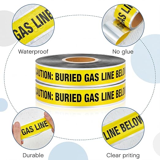 2 Rolls " Caution Buried Gas Line Below" 2 Inch x 1000 Feet Warning Tape