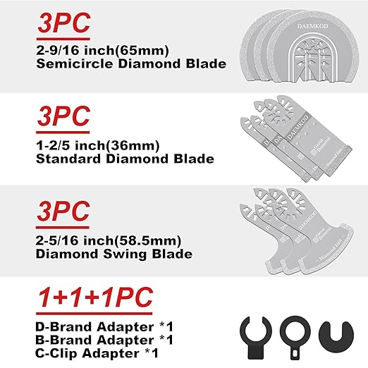 9 Pack Diamond Oscillating Tool Blade, Professional Multitool Blades, Grout Removal Blade for Oscillating Tool, Multi Tool Blades Kits for Oscillating Tool Accessories