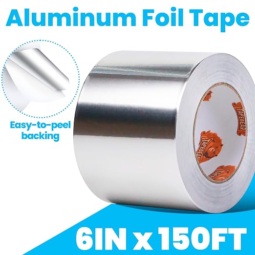 TAPEBEAR Aluminum Foil Tape 6" x 150FT, Heat Reflective Professional Heat Resistant Tape Insulation Heat Shield Silver Metal Tape for Dryer Vent, HVAC, Air Ducts, Metal Repair, AC Vents