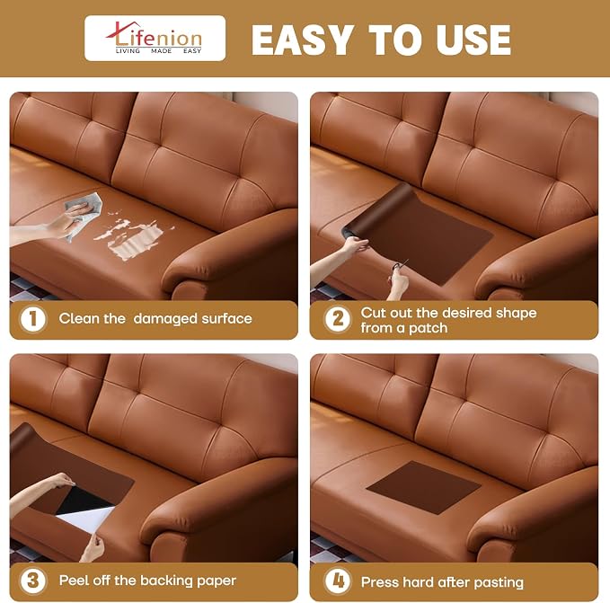 Leather Repair Patch, 35X79 Inch Self Adhesive Leather Repair Tape, Large Vinyl Patch Kit for Couches, Sofa, Furniture, Car Seats, Office Chairs, Cabinets, Handbags（Light Brown, 35X79 Inch）