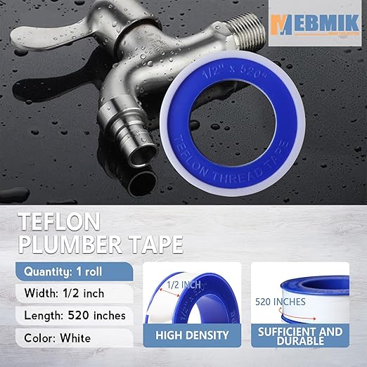 Teflon Tape,PTFE Plumbers Tape,for Sealing,Plumbing,Sealant,Thread Seal for Shower Head,Water Pipe,Prevent Leakage,(1 Roll,1/2 Inch X 520 Inches).