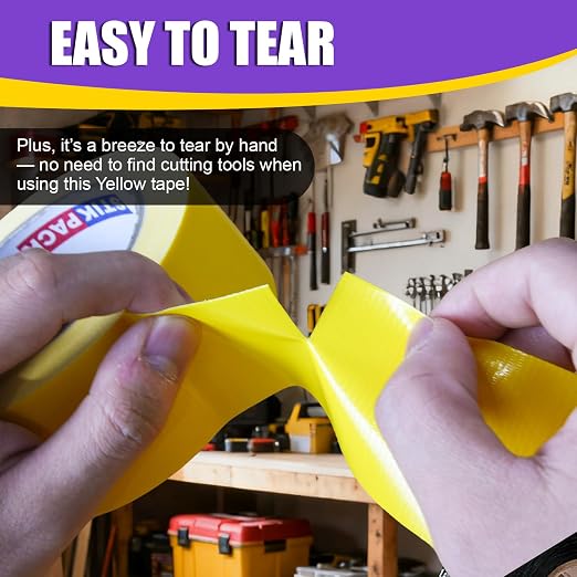 2 Rolls Yellow Duct Tape, Heavy Duty Strong Industrial Colored Duct Tape 9mil x 2inch x 25yds Flexible, No Residue, Waterproof and Tear by Hand, Multi-Use for Indoor & Outdoor Repairs